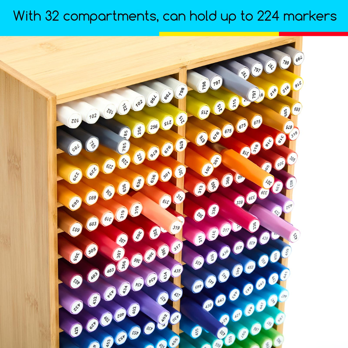MEEDEN Bamboo Marker Organizer Natural Wood Storage Holds 126 Markers NEW