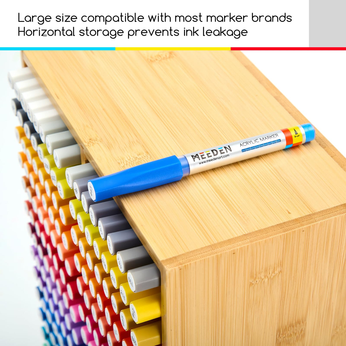 MEEDEN Bamboo Marker Organizer Natural Wood Storage Holds 126 Markers NEW
