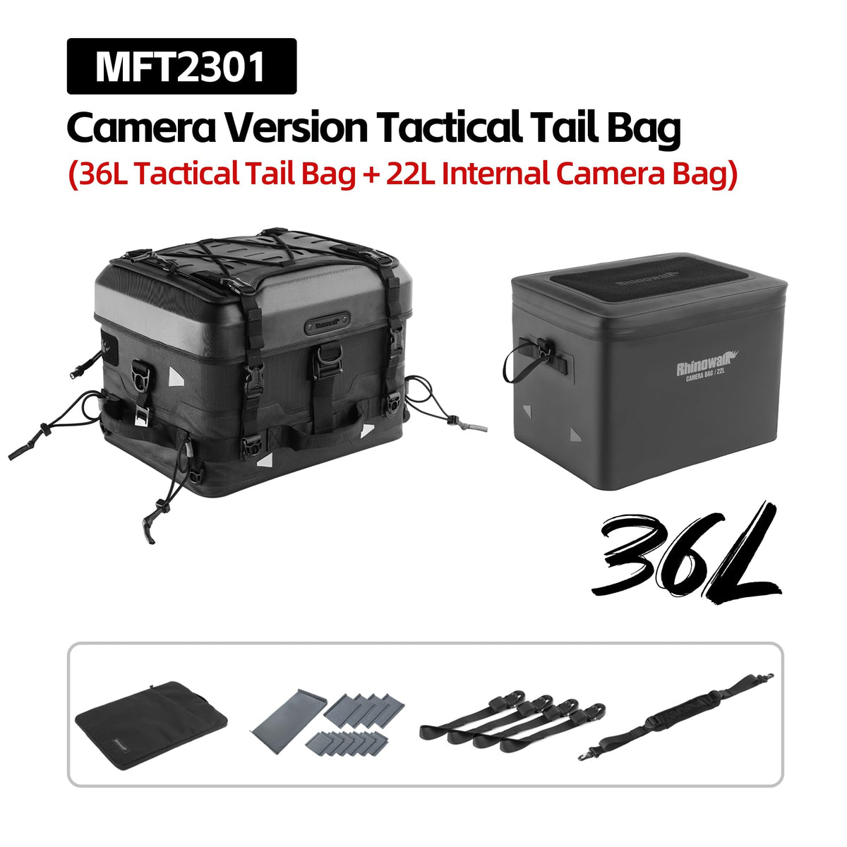 Rhinowalk MFT2301 36L Black Waterproof Motorcycle Saddle Bag Camera Storage NEW