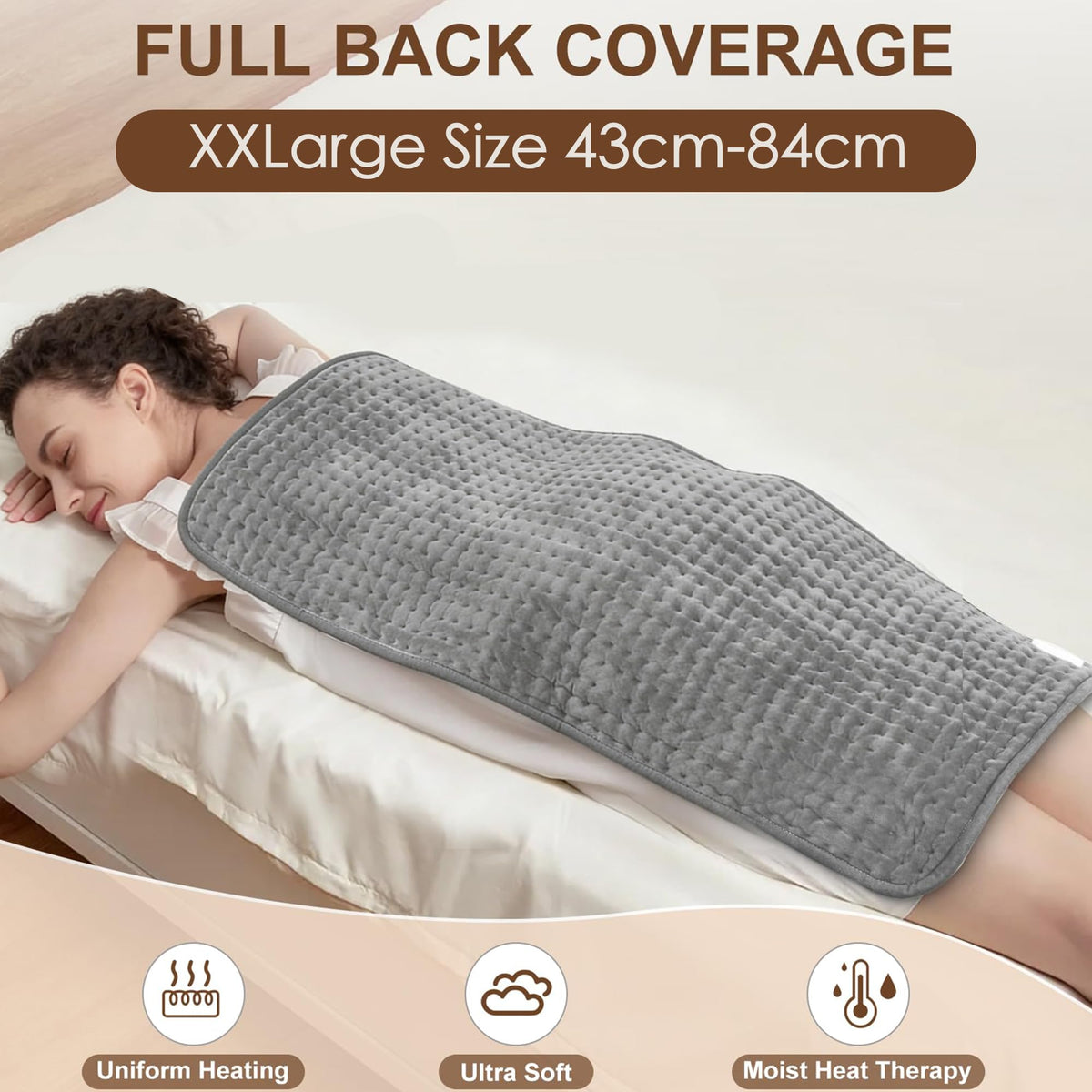 Xiwerhll Electric Heating Pad 84x43cm Fast Heat-Up Soothe Muscles Grey NEW