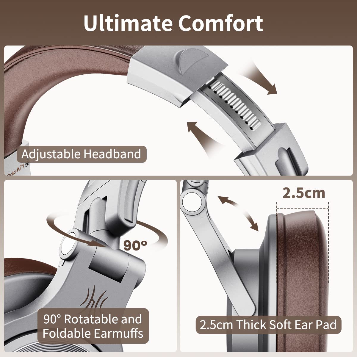 OneOdio A71 Hi-Res Studio Recording Over-Ear Headphones Silver & Brown DEMO