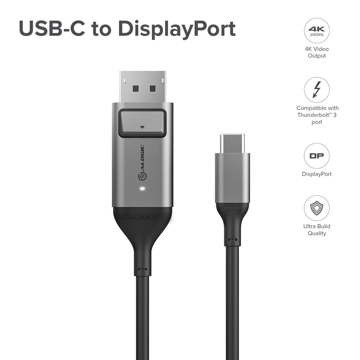 ALOGIC Ultra USB Cables USB-C to DisplayPort Cable 2M Space Grey | 4K NEW