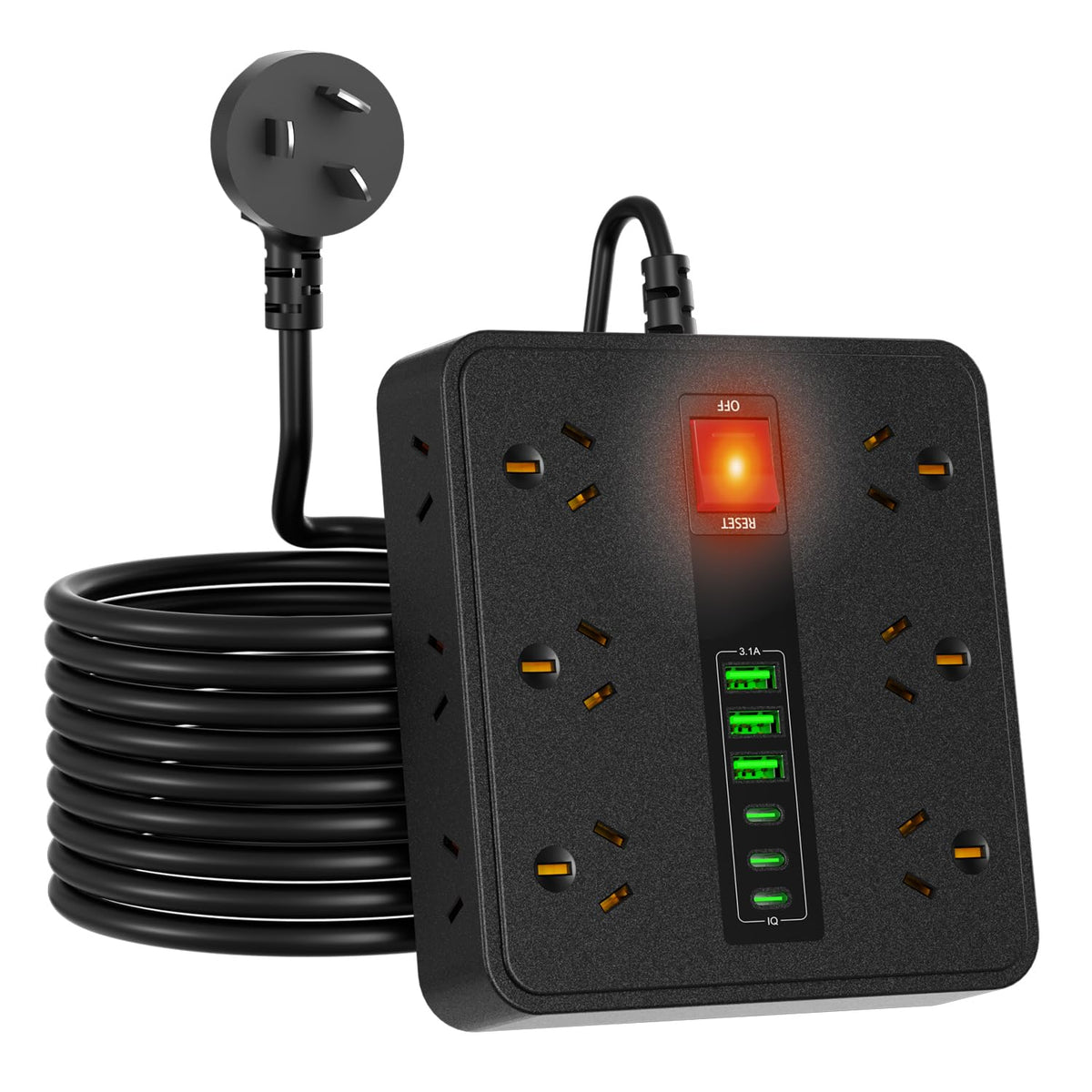 AORVP Power Strip 12 Outlets 6 USB Ports Surge Protector Black NEW