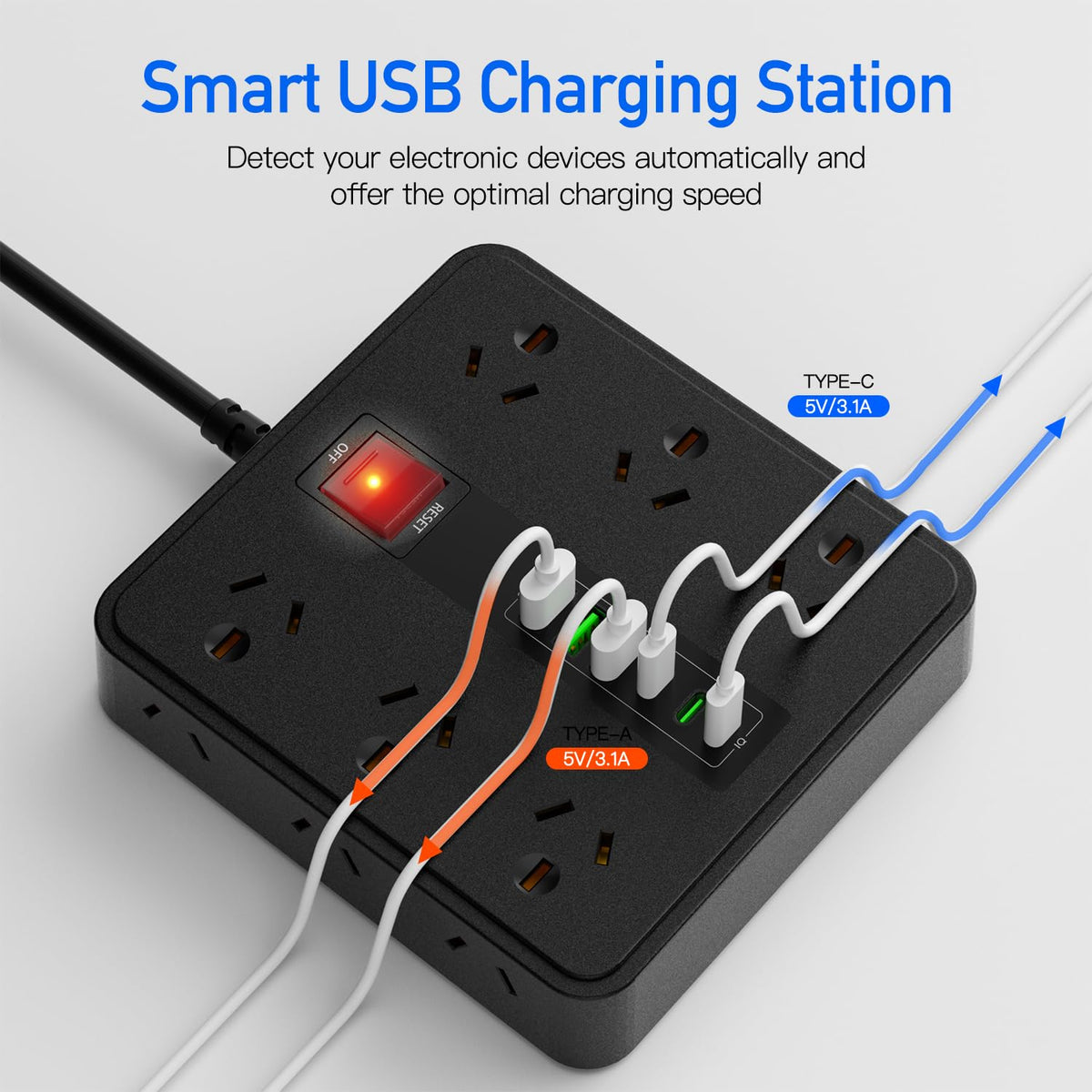 AORVP Power Strip 12 Outlets 6 USB Ports Surge Protector Black NEW