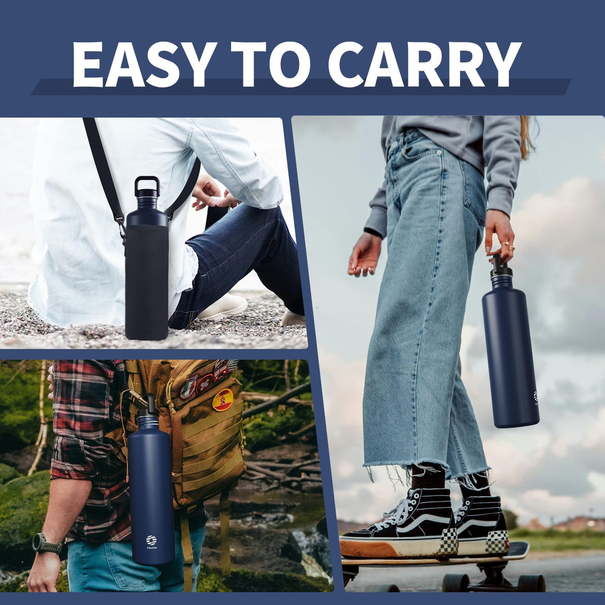 Fjbottle Stainless Steel Sports Water Bottle Dark Blue 2L Insulated NEW