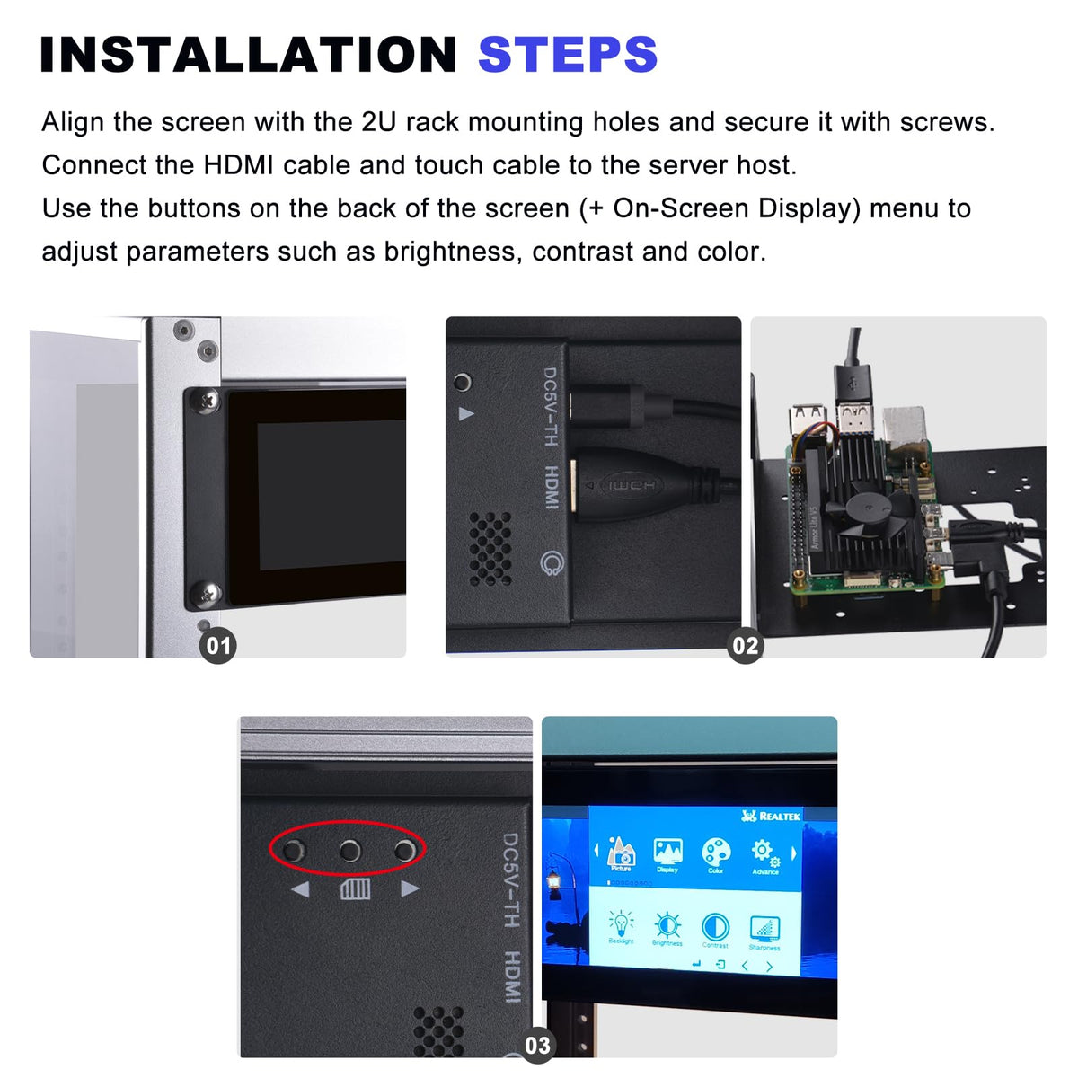 DeskPi 7.84 Inch LCD Touch Screen Rack Mount Monitor Black DEMO