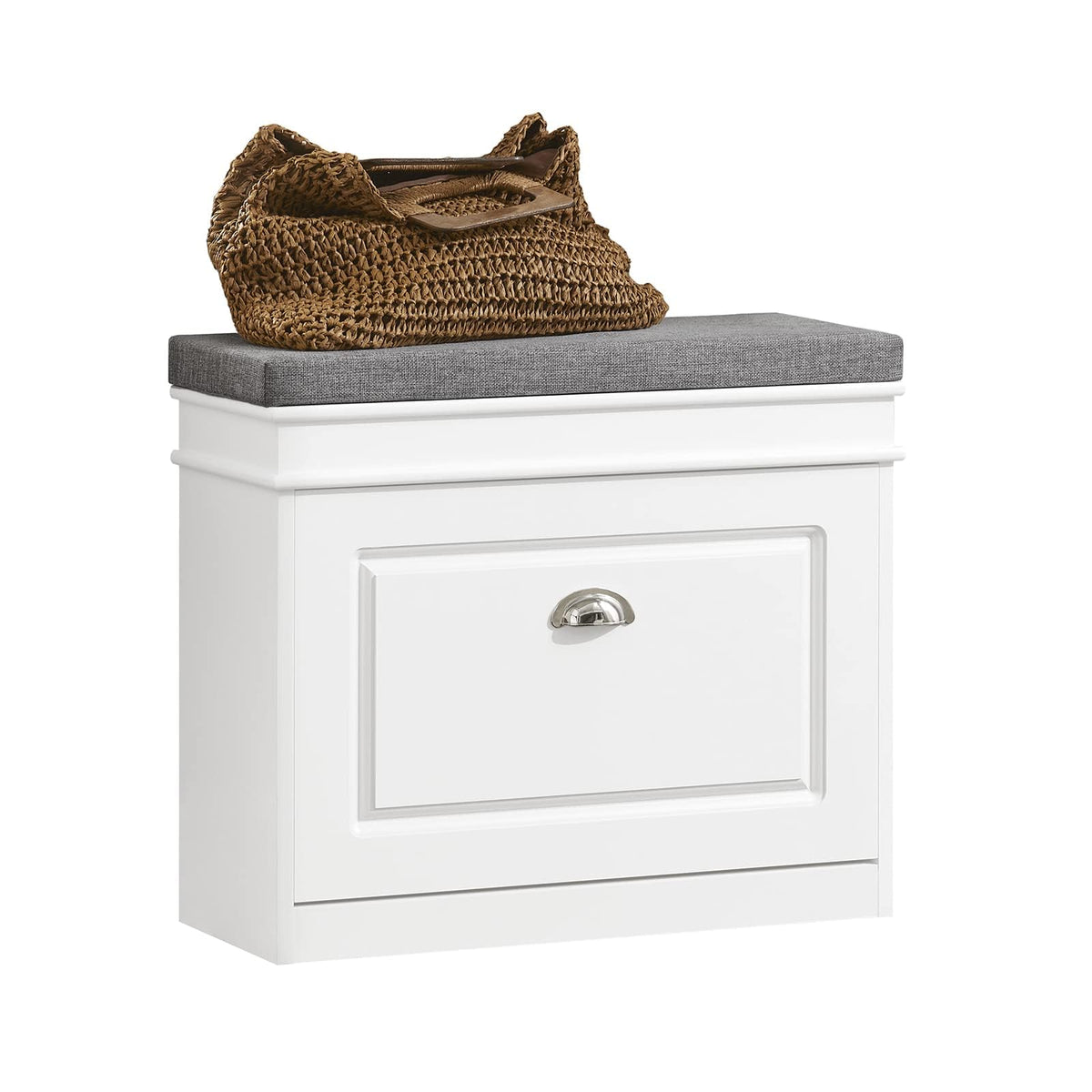SoBuy White Shoe Storage Bench Cabinet Grey Cloth Top 60x24x52cm Hallway DEMO