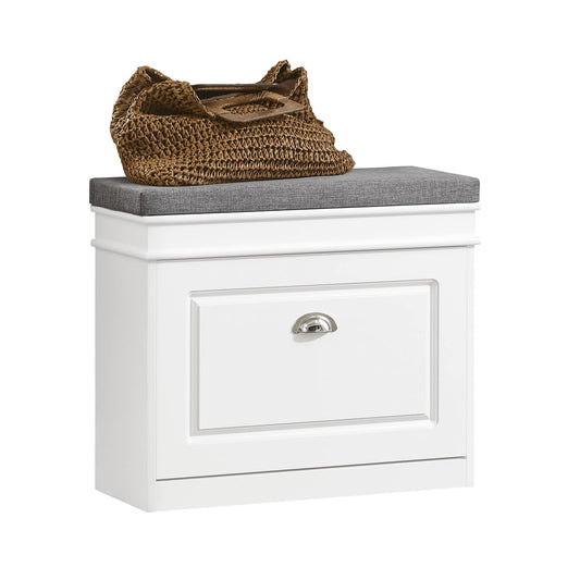 SoBuy White Shoe Storage Bench Cabinet Grey Cloth Top 60x24x52cm Hallway DEMO