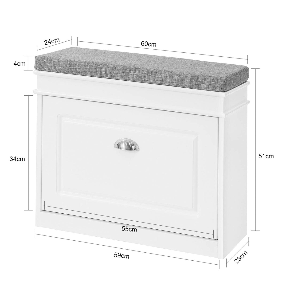 SoBuy White Shoe Storage Bench Cabinet Grey Cloth Top 60x24x52cm Hallway DEMO