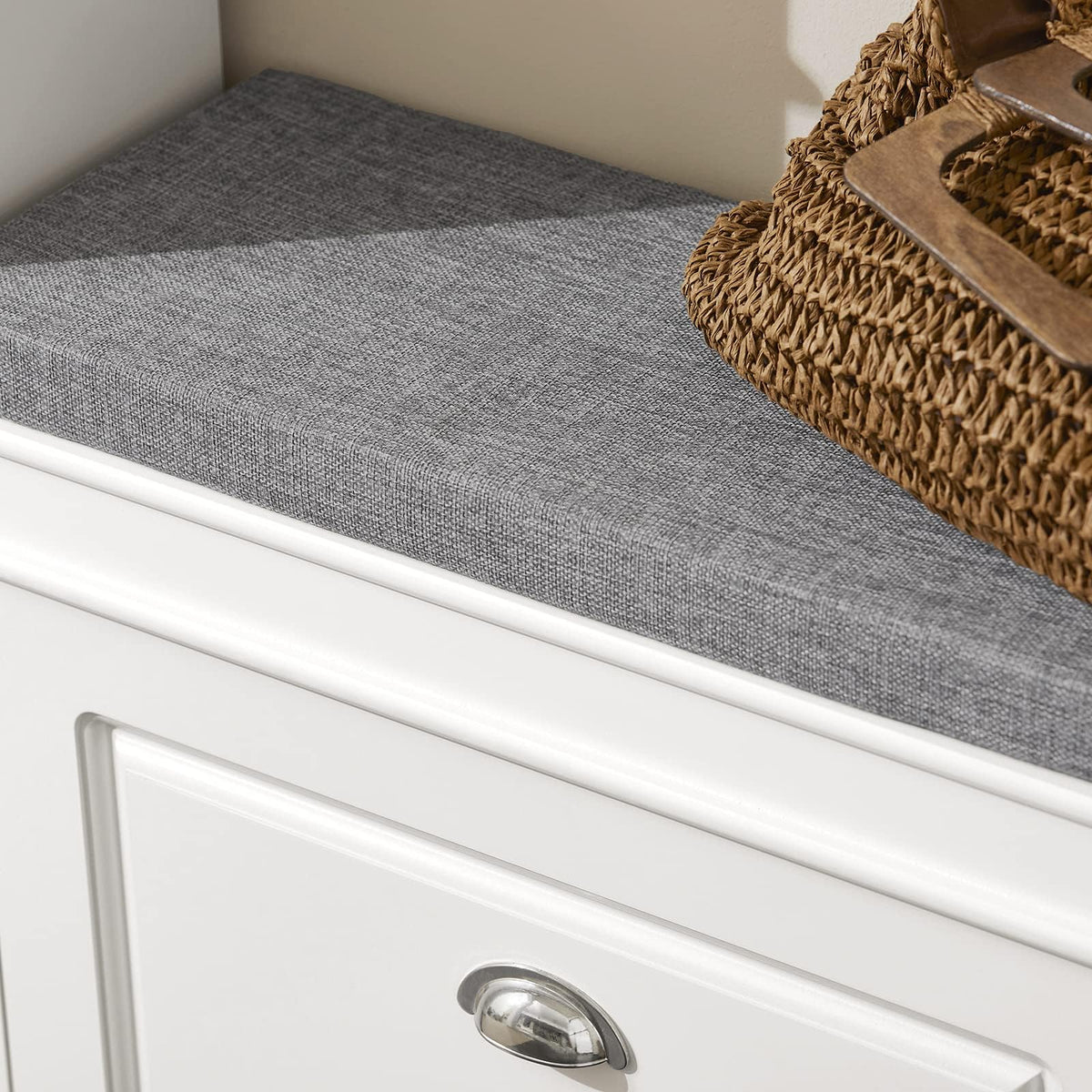 SoBuy White Shoe Storage Bench Cabinet Grey Cloth Top 60x24x52cm Hallway DEMO