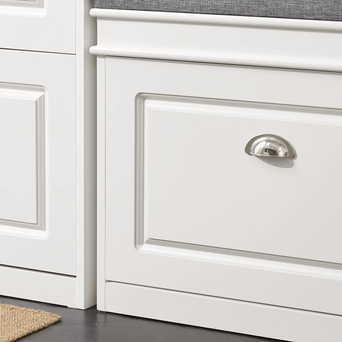 SoBuy White Shoe Storage Bench Cabinet Grey Cloth Top 60x24x52cm Hallway DEMO