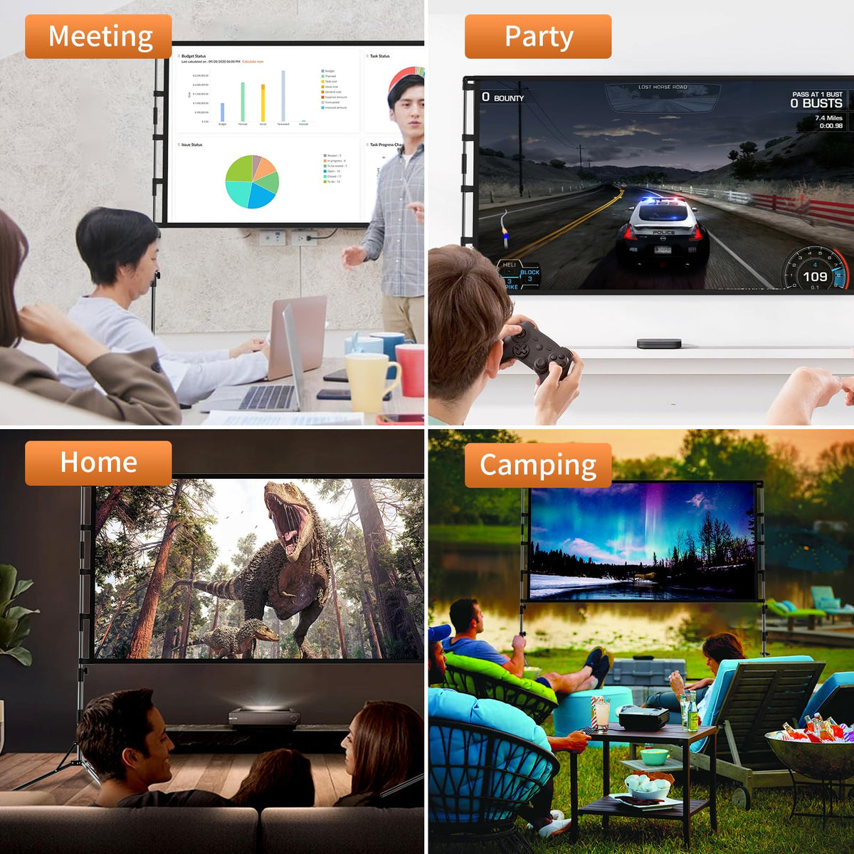 GAINVANE 100 Inch Portable Projection Screen with Stand 16:9 DEMO