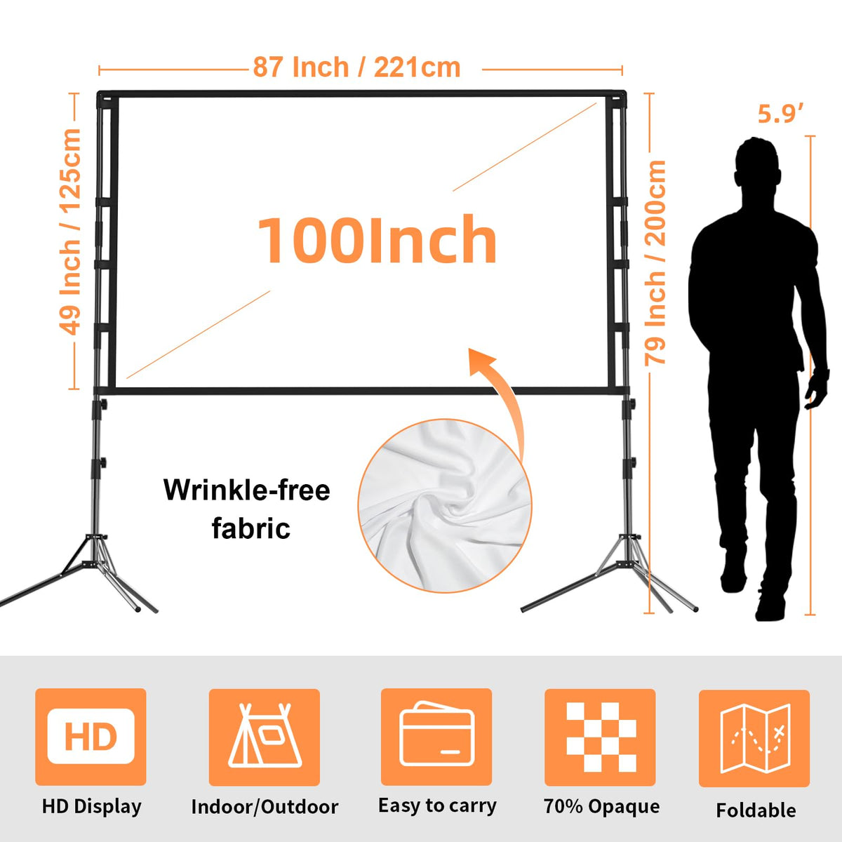 GAINVANE 100 Inch Portable Projection Screen with Stand 16:9 DEMO