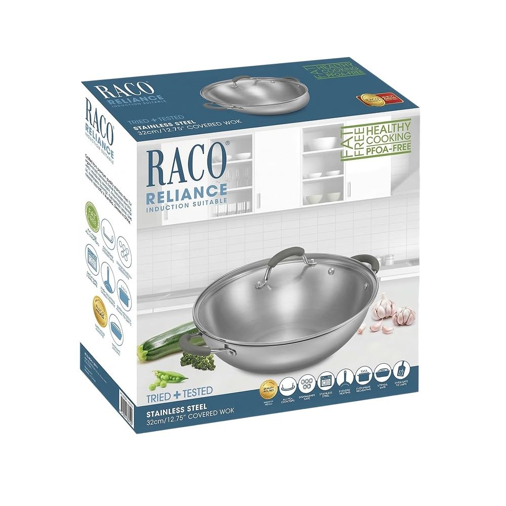 RACO Stainless Frying Pans Steel Induction Wok with Glass Lid - Silver DEMO
