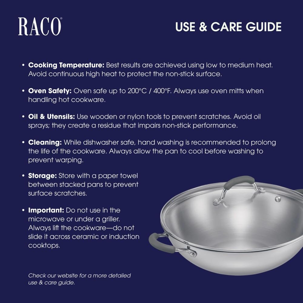 RACO Stainless Frying Pans Steel Induction Wok with Glass Lid - Silver DEMO