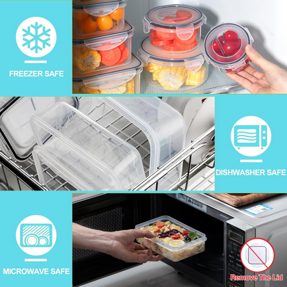 KUMD Large Container Sets Clear Plastic Food Storage Containers with Lids DEMO