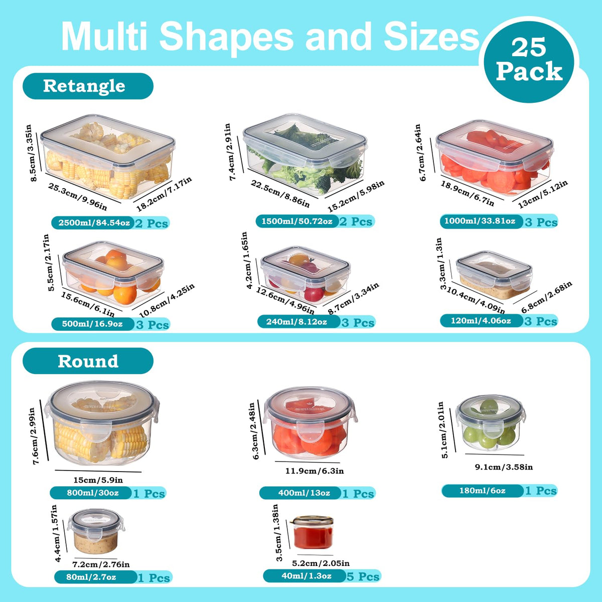 KUMD Large Container Sets Clear Plastic Food Storage Containers with Lids DEMO