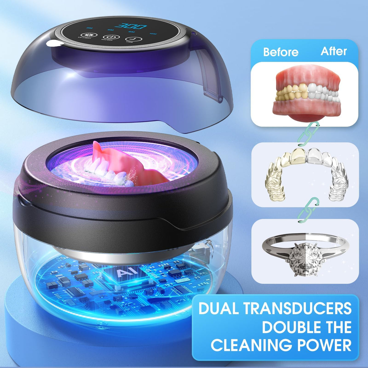Seepark Unisex Ultrasonic Cleaner 250ML 50KHz for Jewelry Care NEW