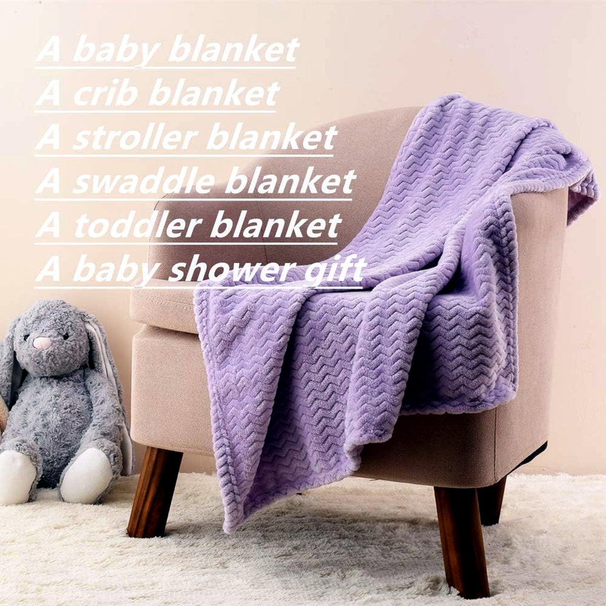 CREVENT Wave Design Soft Lilac Purple Cozy Baby Basinet Cot Blanket 30x40" NEW