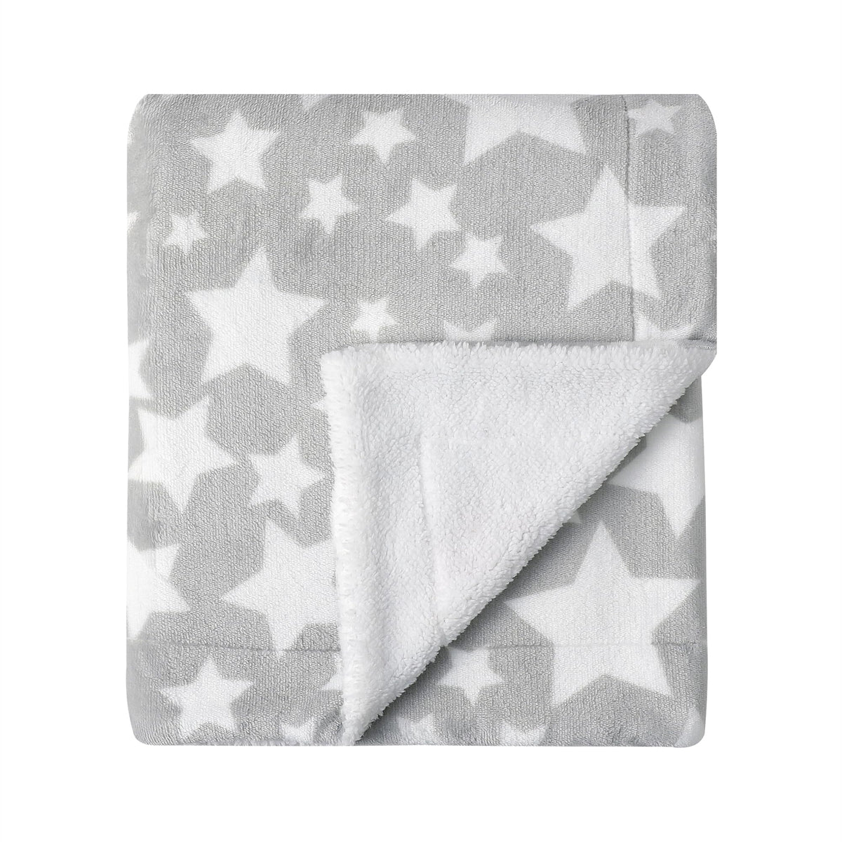 CREVENT Cozy Soft Sherpa Baby Blanket Star Grey 2 Layer 30" x 40" NEW