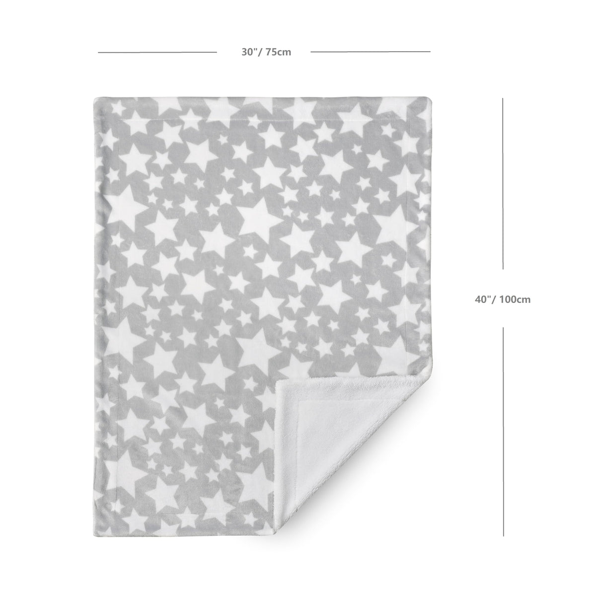 CREVENT Cozy Soft Sherpa Baby Blanket Star Grey 2 Layer 30" x 40" NEW