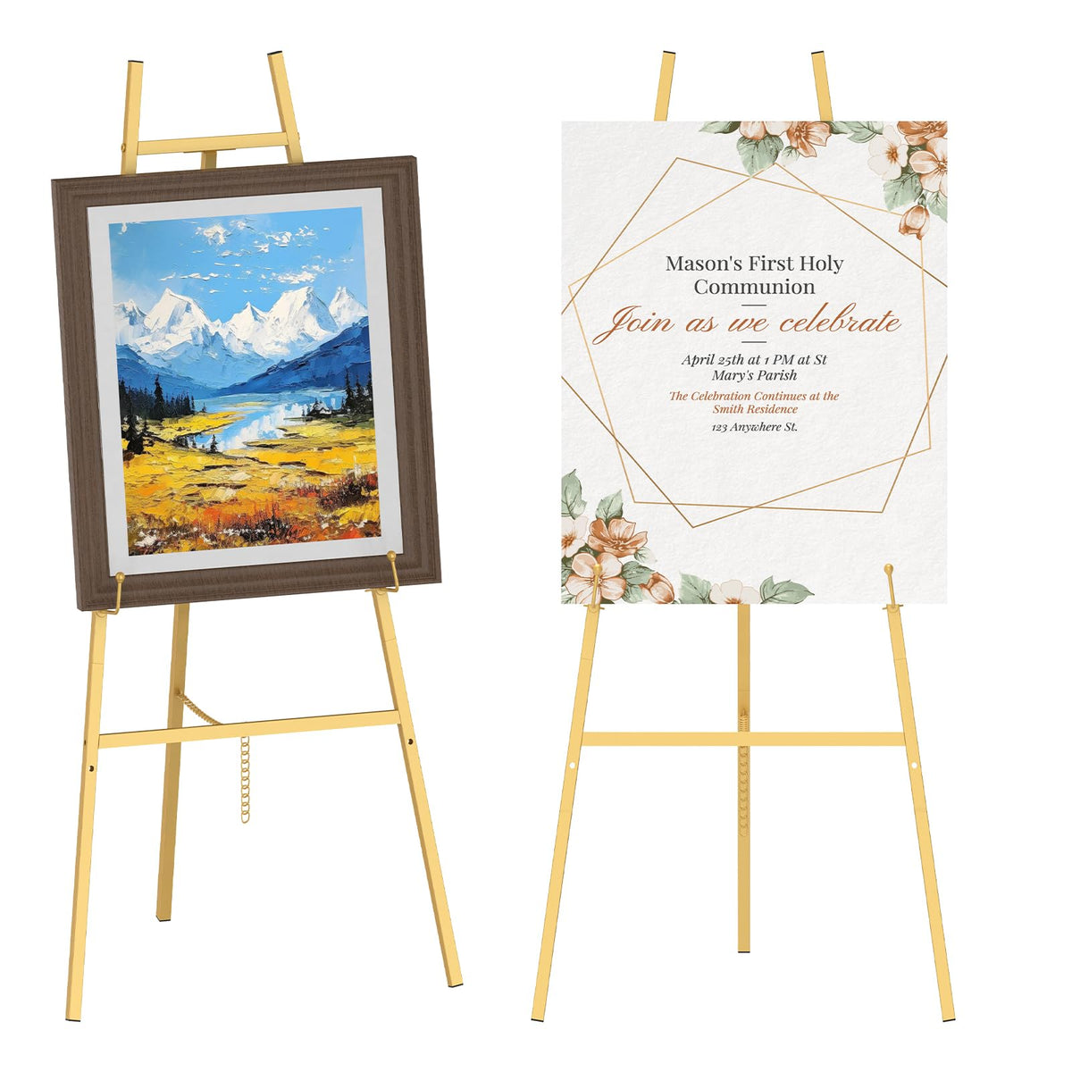 HyDsen Adjustable Metal Floor Easel Golden 110cm H x 50cm W Display NEW