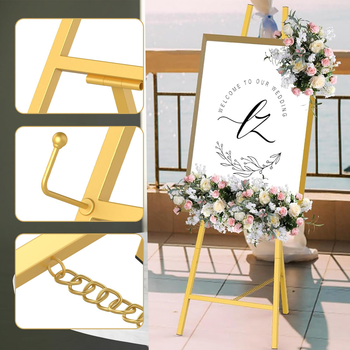 HyDsen Adjustable Metal Floor Easel Golden 110cm H x 50cm W Display NEW