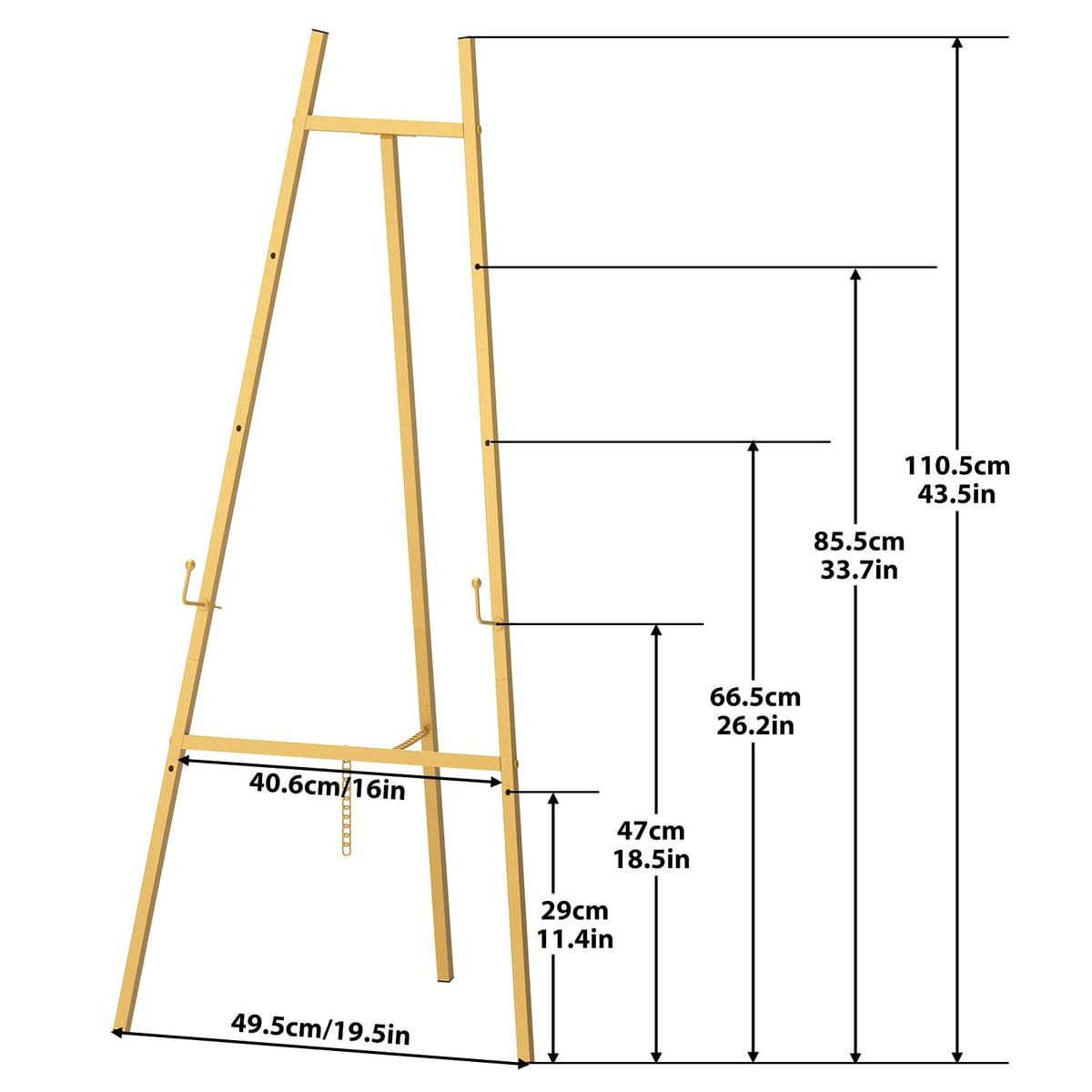 HyDsen Adjustable Metal Floor Easel Golden 110cm H x 50cm W Display NEW