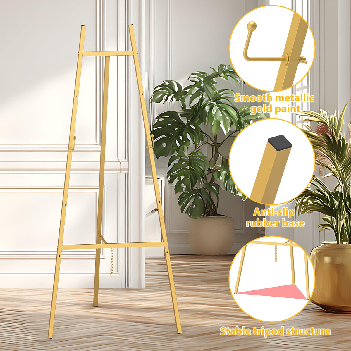 HyDsen Adjustable Metal Floor Easel Golden 110cm H x 50cm W Display NEW