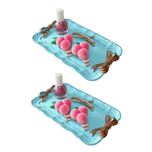 ymonoe Blue Vintage Resin Decorative Trays Jewelry Holder Set DEMO