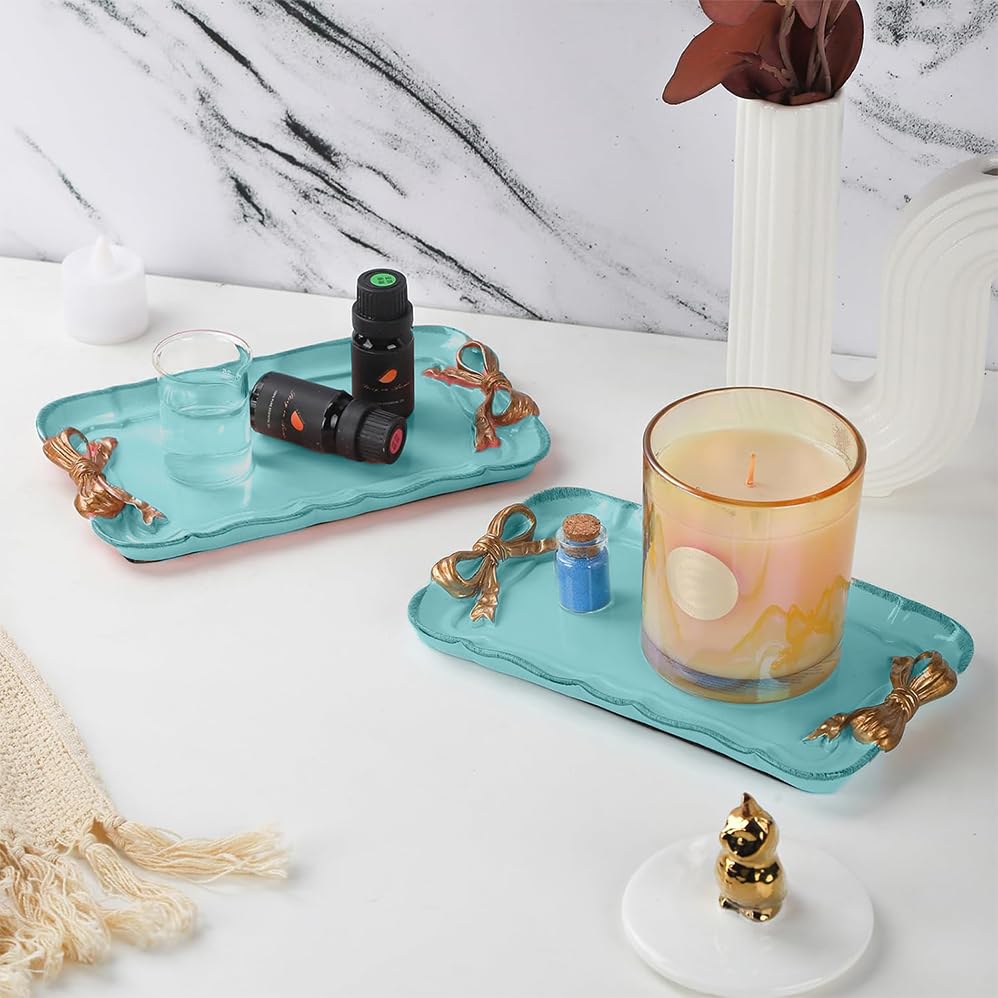 ymonoe Blue Vintage Resin Decorative Trays Jewelry Holder Set DEMO