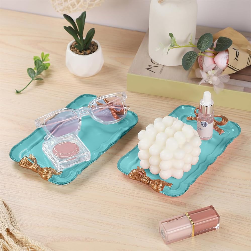ymonoe Blue Vintage Resin Decorative Trays Jewelry Holder Set DEMO