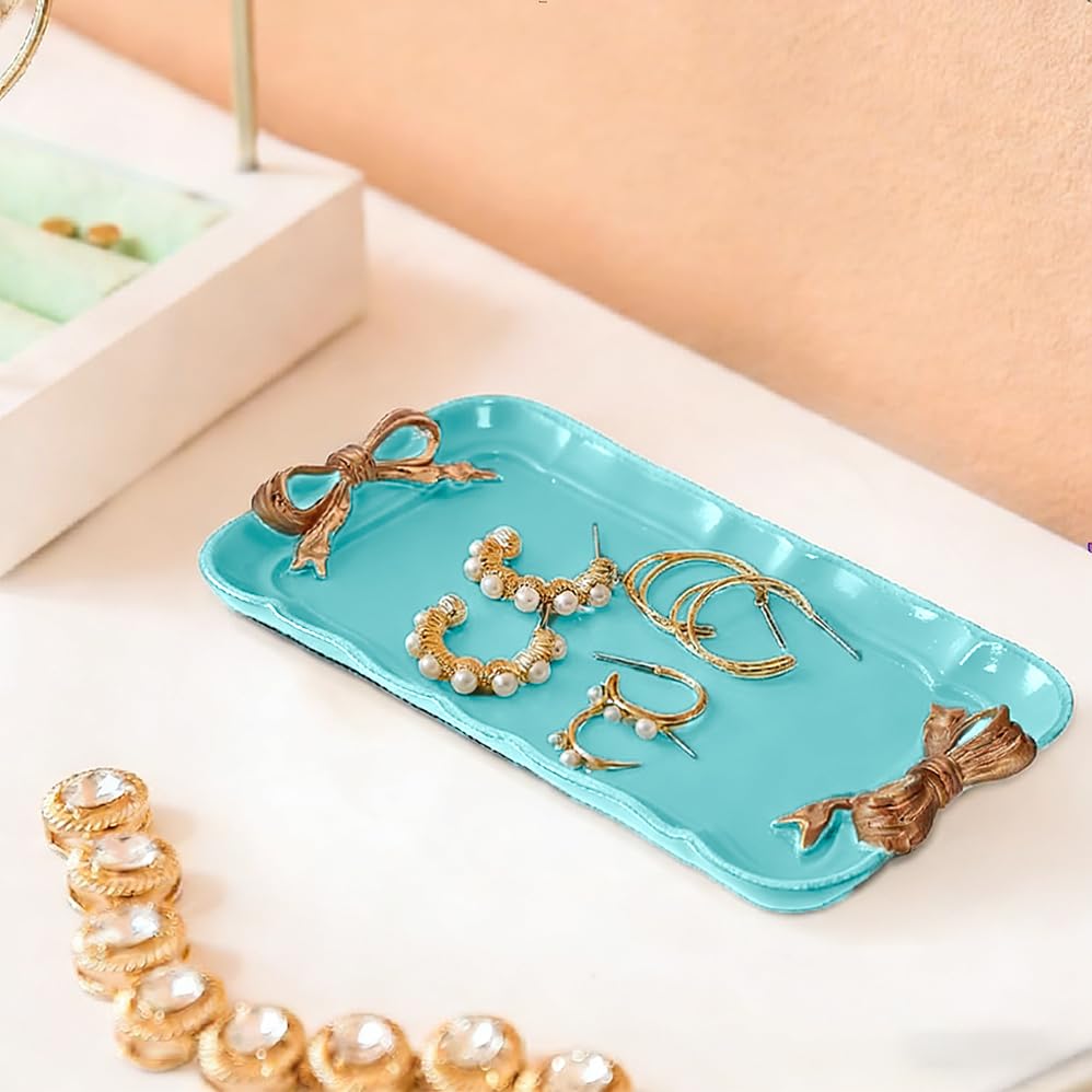 ymonoe Blue Vintage Resin Decorative Trays Jewelry Holder Set DEMO