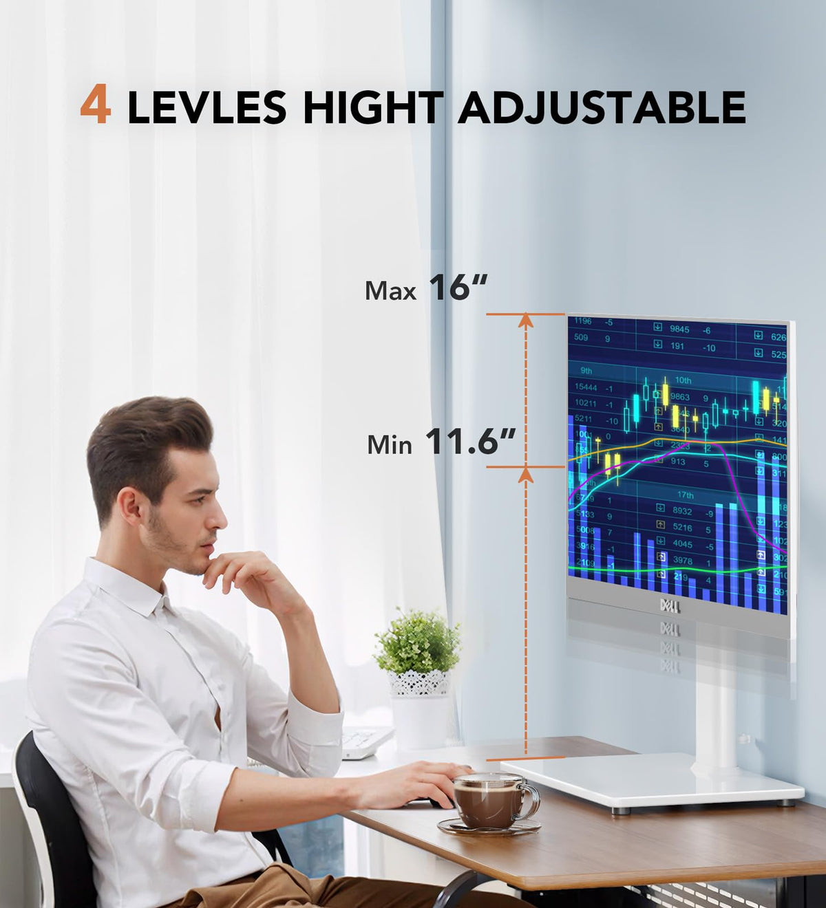 Hemudu White Single LCD Monitor Stand Free-Standing Desk Riser DEMO