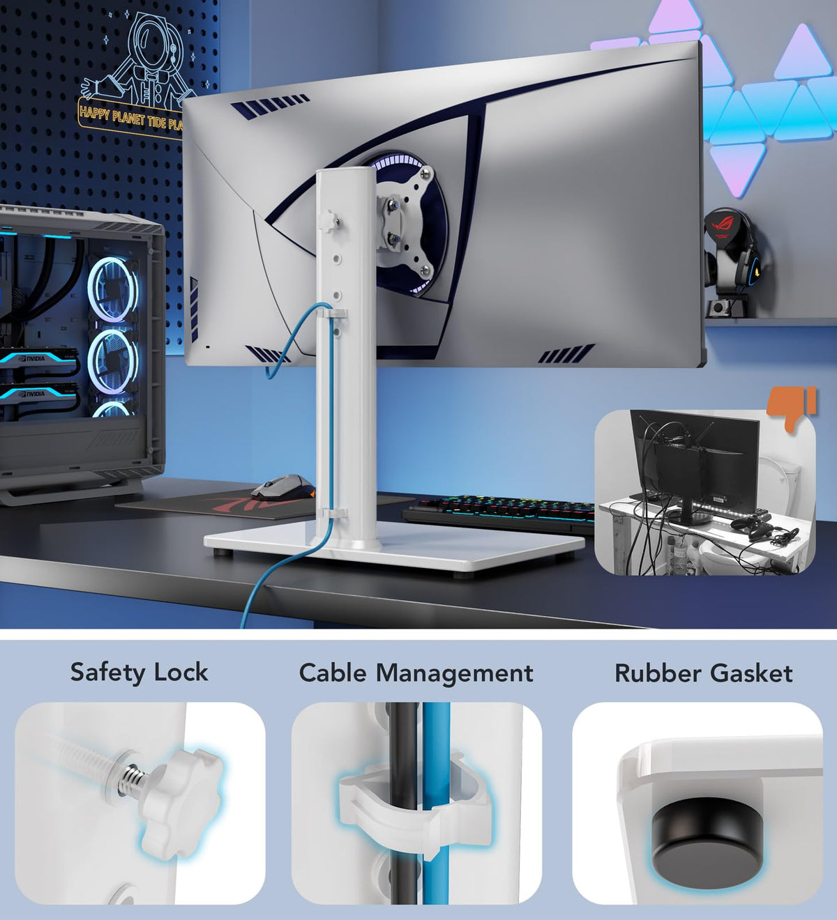 Hemudu White Single LCD Monitor Stand Free-Standing Desk Riser DEMO