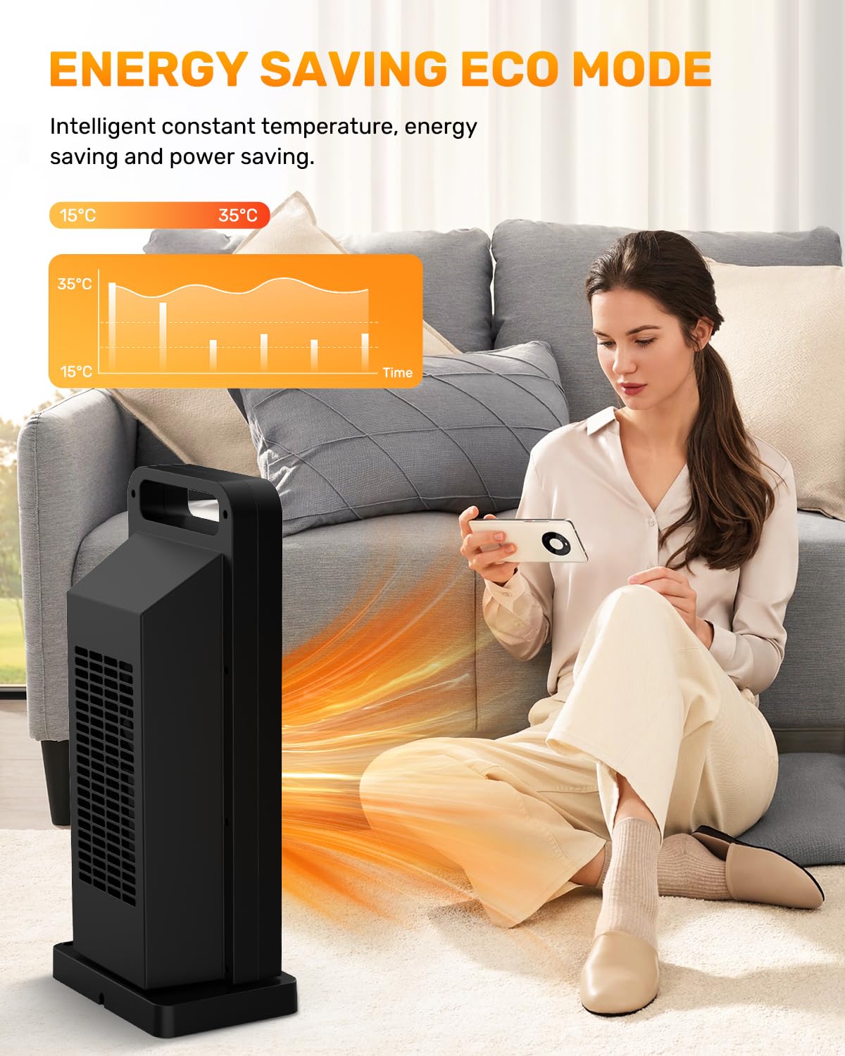 Vynoblip 2000W Heating Ceramic Portable Heater with Remote Control - Black DEMO