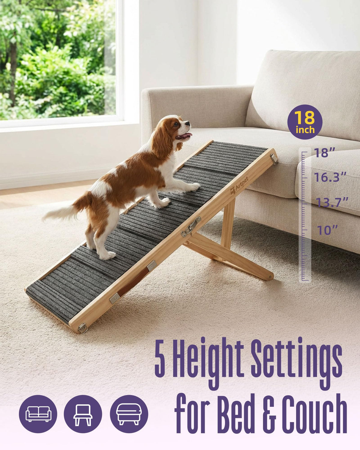 Artpet Folding Vehicle Ramps Dog Ramp for Couch Bed Portable Pet Grey DEMO