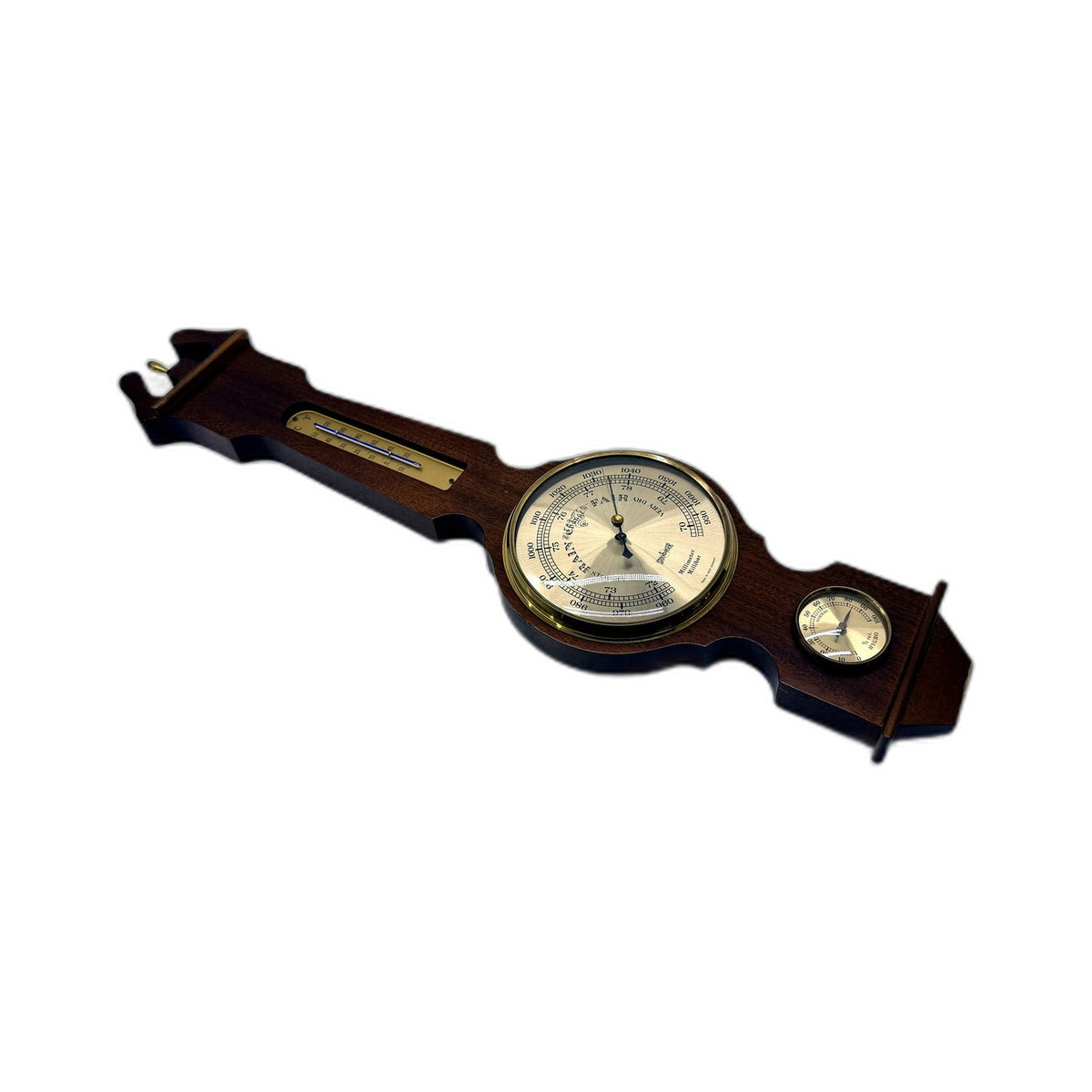 VINTAGE Stockburger Barometer Tri Function Dark Wood Brass 60cm Wall Decor