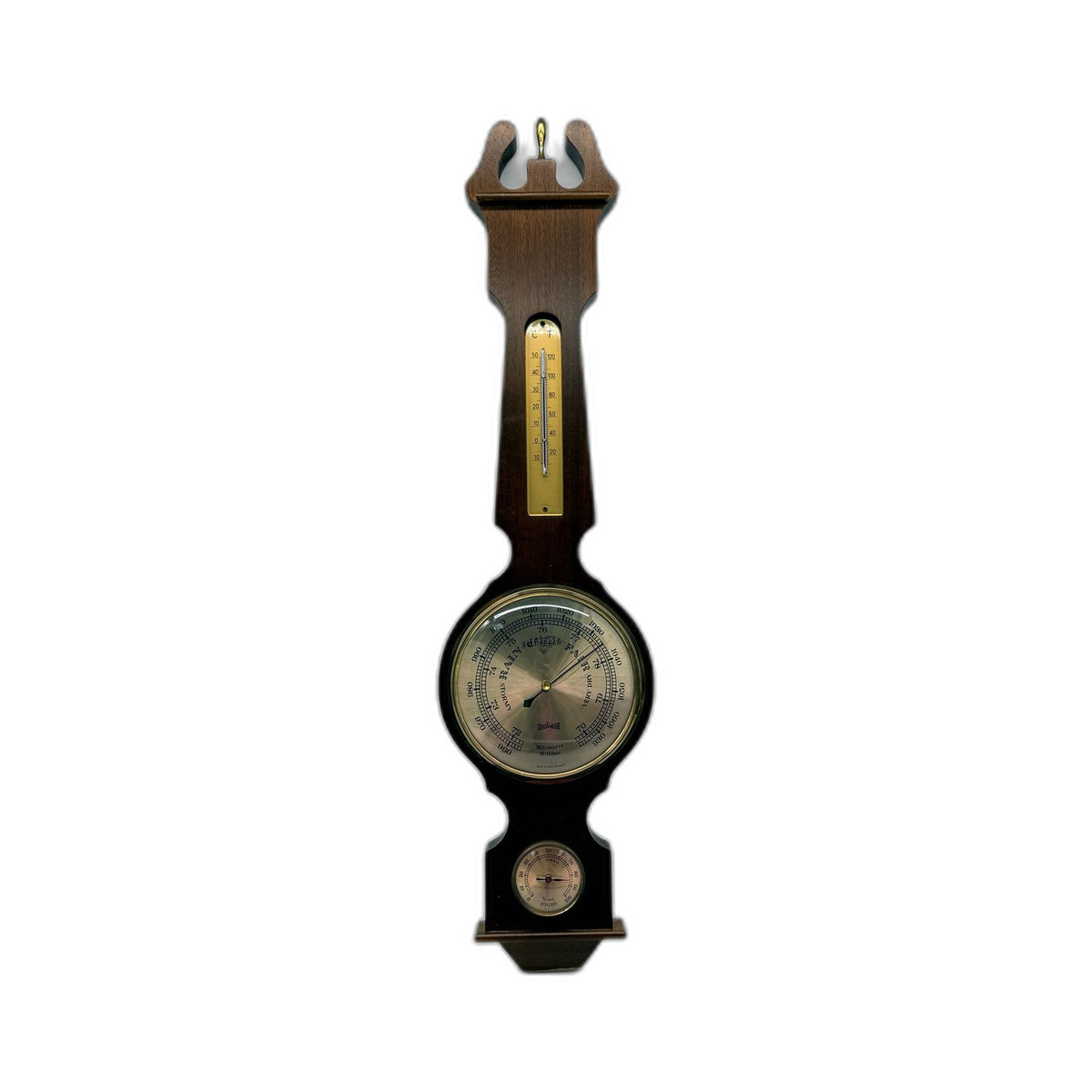 VINTAGE Stockburger Barometer Tri Function Dark Wood Brass 60cm Wall Decor