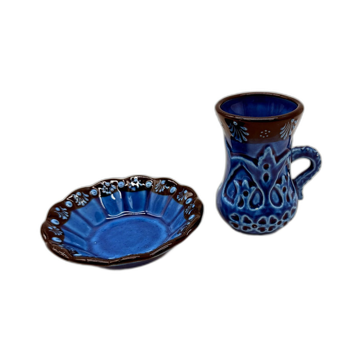 VINTAGE Hand Crafted Cobalt Blue Black Rimmed Miniature Pitcher & Basin Set 