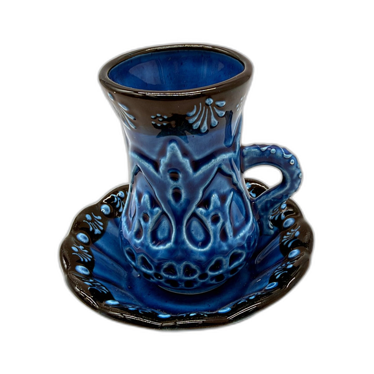 VINTAGE Hand Crafted Cobalt Blue Black Rimmed Miniature Pitcher & Basin Set