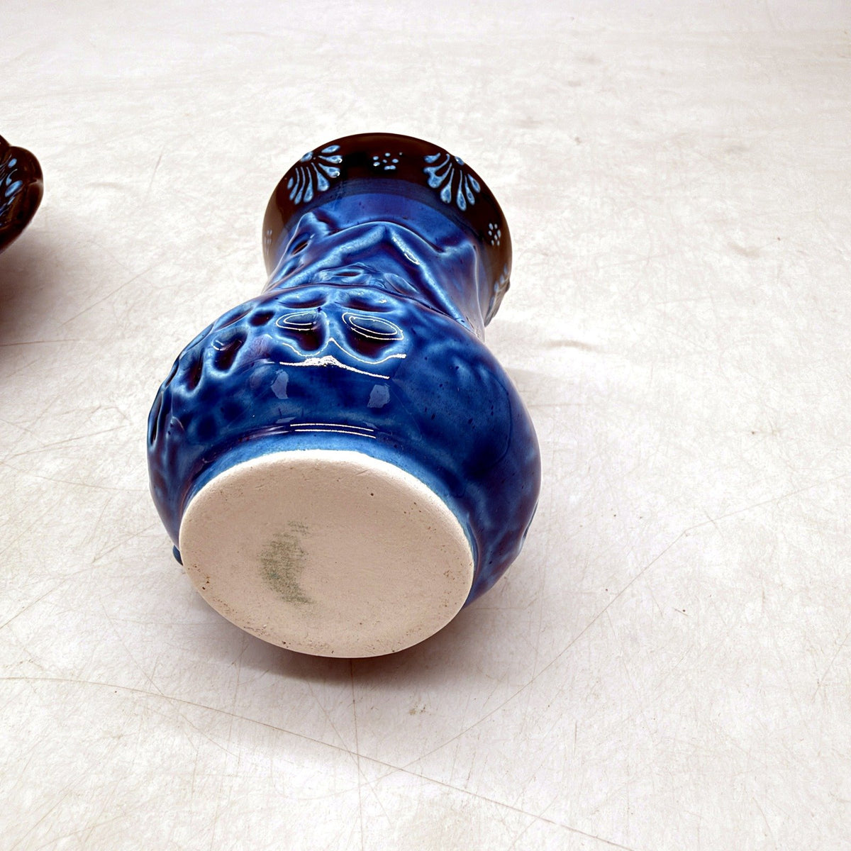 VINTAGE Hand Crafted Cobalt Blue Black Rimmed Miniature Pitcher & Basin Set