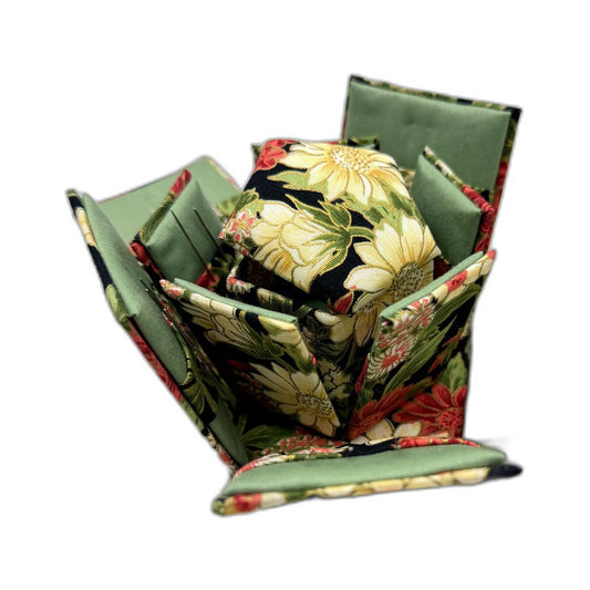 Hand Crafted Floral Sewing Needle Box Multi-Coloured Fabric Blooms Open