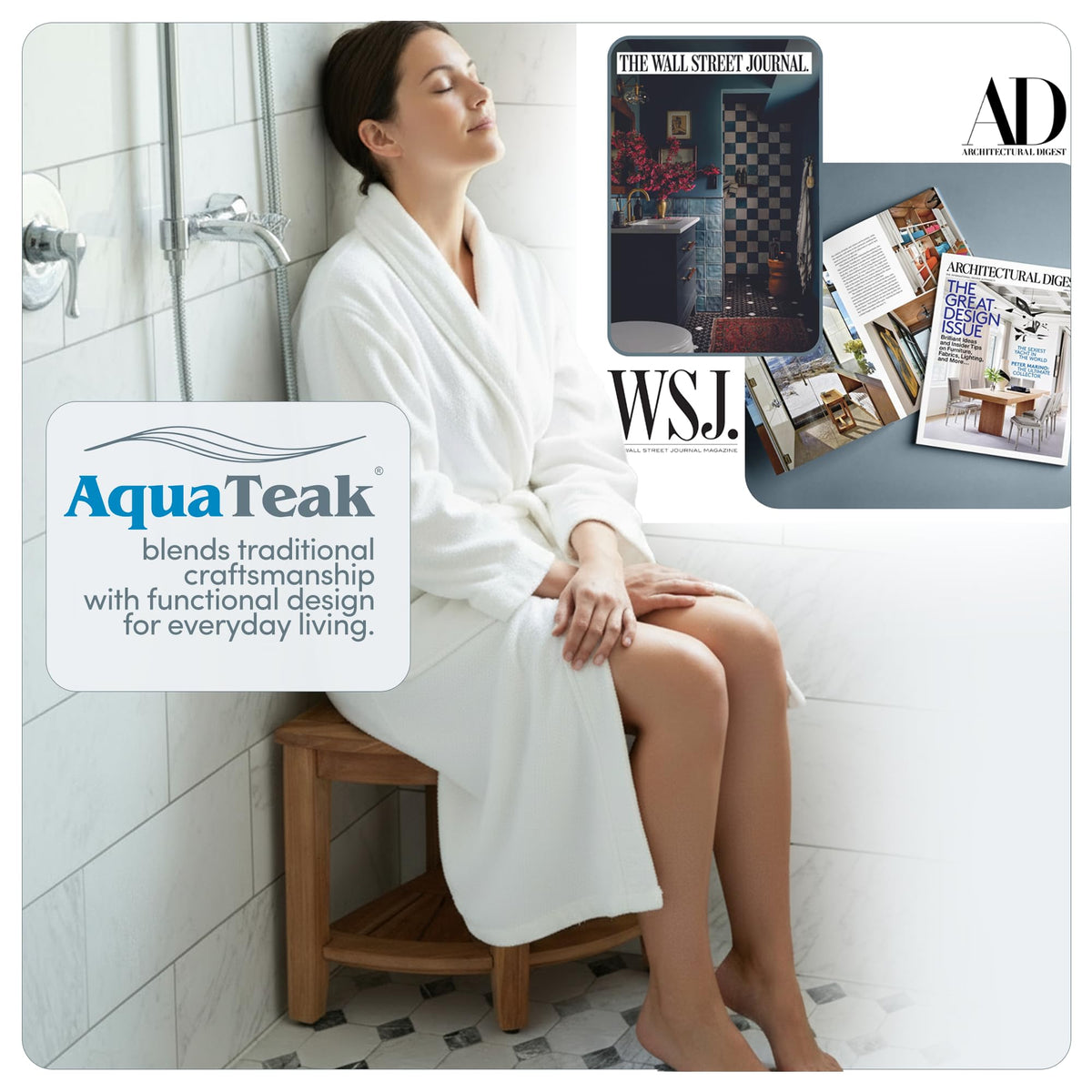 AquaTeak The Original Kai Corner Solid Teak 40cm Shower Bench with Shelf NEW