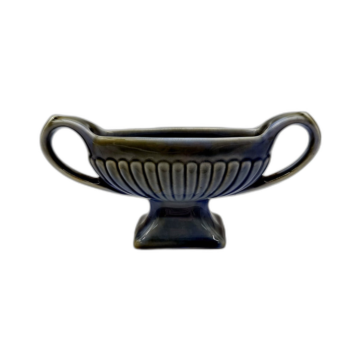 VINTAGE 21cm Irish Porcelain Blue Green Decorative Ceramic Pedestal Handled Bowl