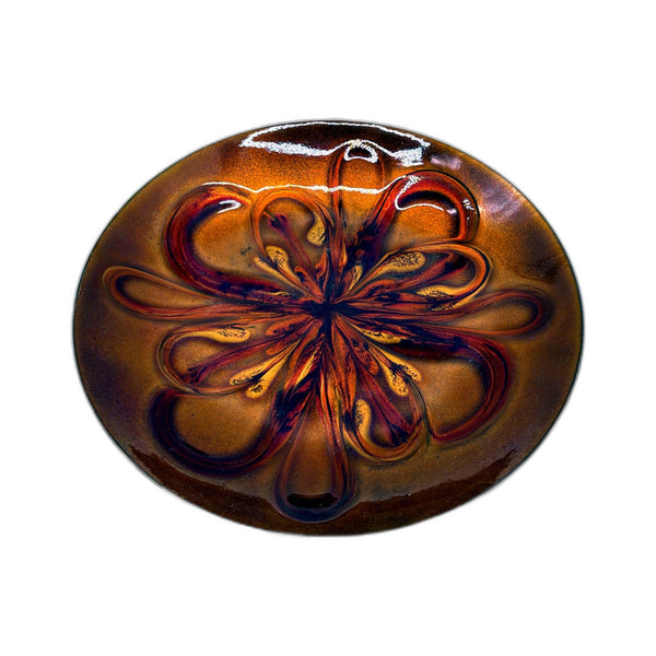 COLLECTABLE Kubasek Enamel On Copper Bowl Orange Iridescent Glaze Hand Painted