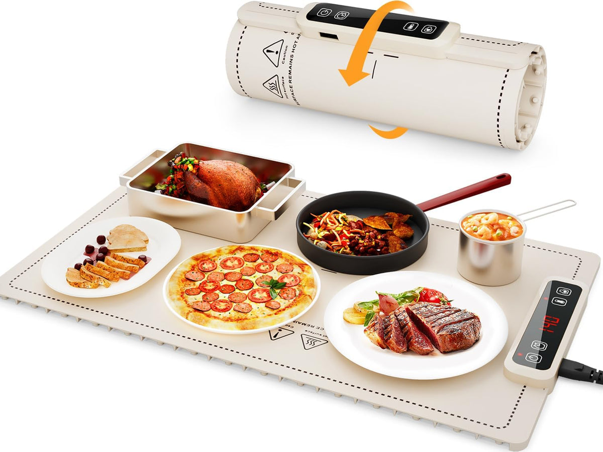 Kisfam Beige Food Warmer with Digital Display Full Surface Heating NEW
