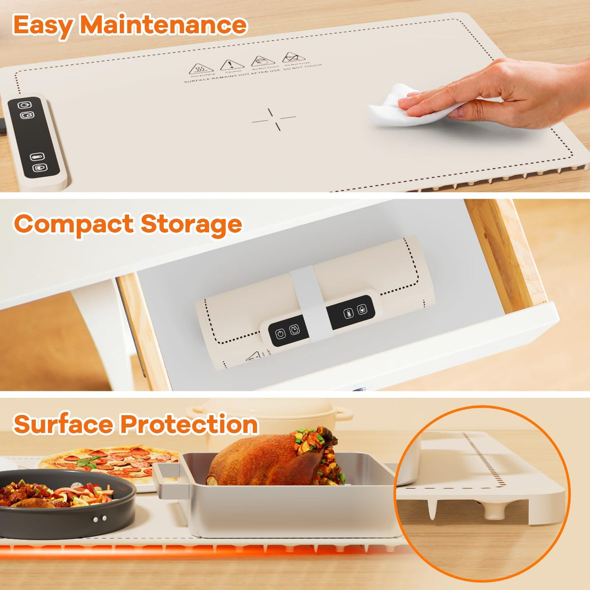 Kisfam Beige Food Warmer with Digital Display Full Surface Heating NEW