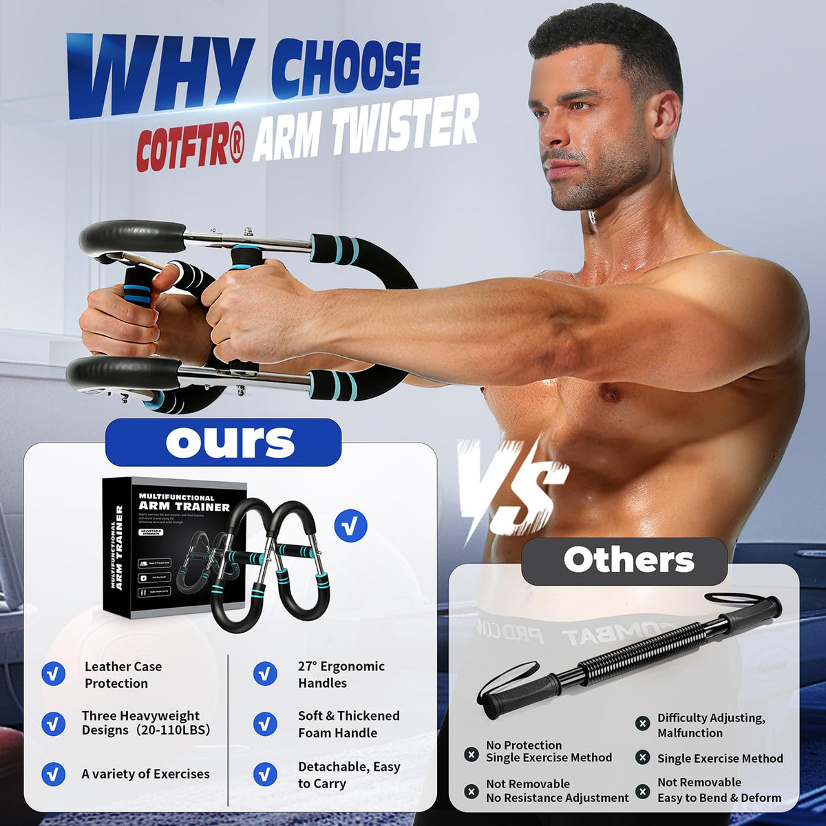 Cotftr Adjustable Chest Expander Multifunctional Arm Trainer 20-60lb NEW