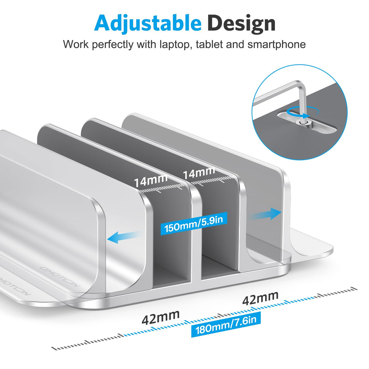 OMOTON Dual Stands Vertical Desk Laptop Stand Holder - Silver DEMO